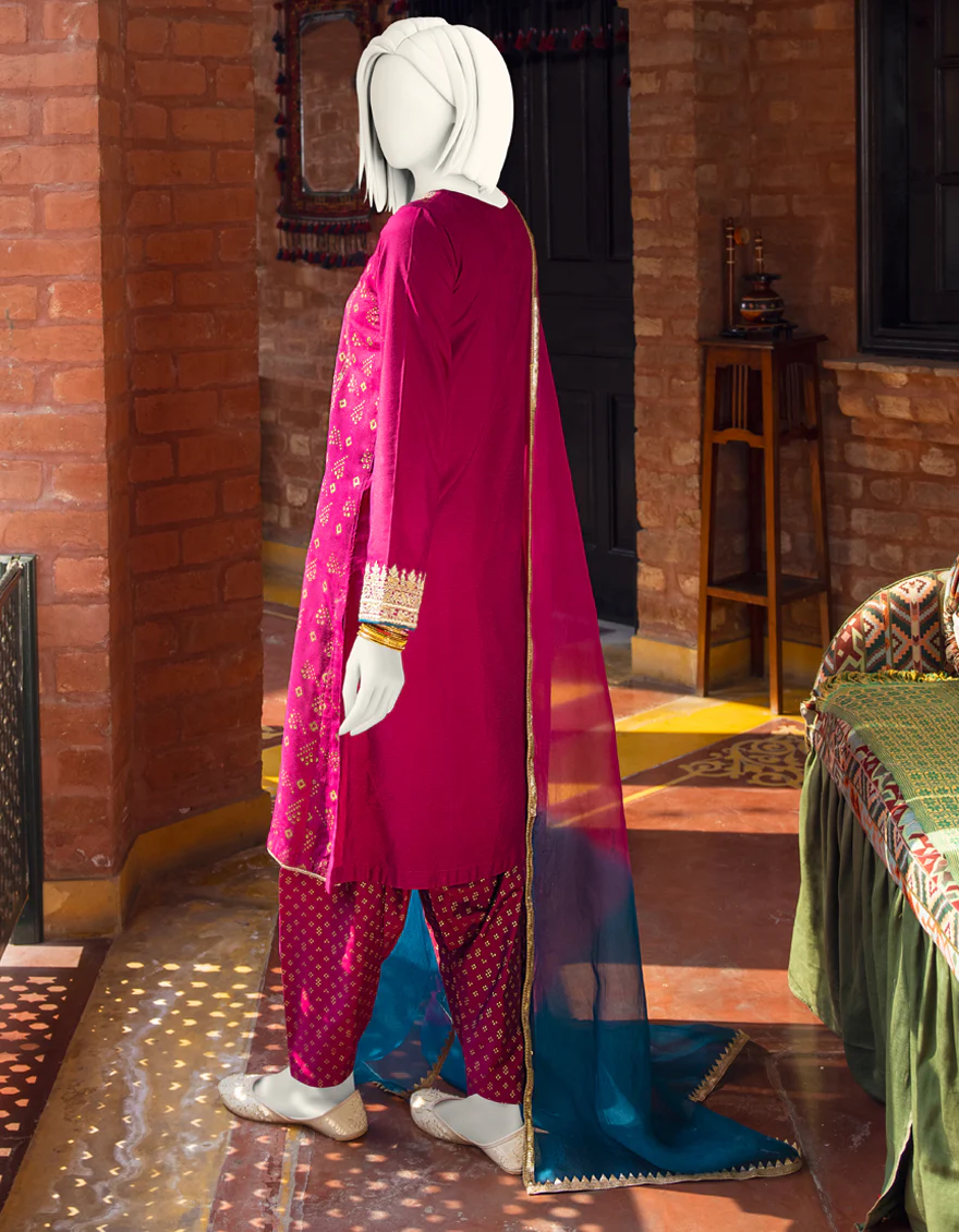 MAGENTA RAW SILK 3PC STITCHED | JJPW-S-JPWF-US-22-027 FB/FF-035 - Image 3