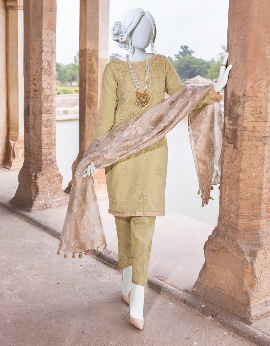 GREEN COTTON 3PC STITCHED | JJPW-S-JPWF-US-22-059 FB/AM-2064