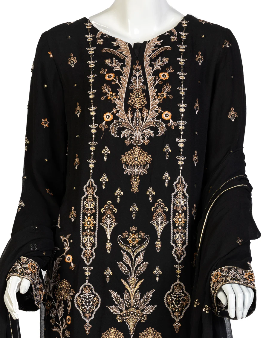 BLACK CHIFFON 3PC STITCHED | JJPW-S-JPWF-US-23-076 FB/JA-868 - Image 2
