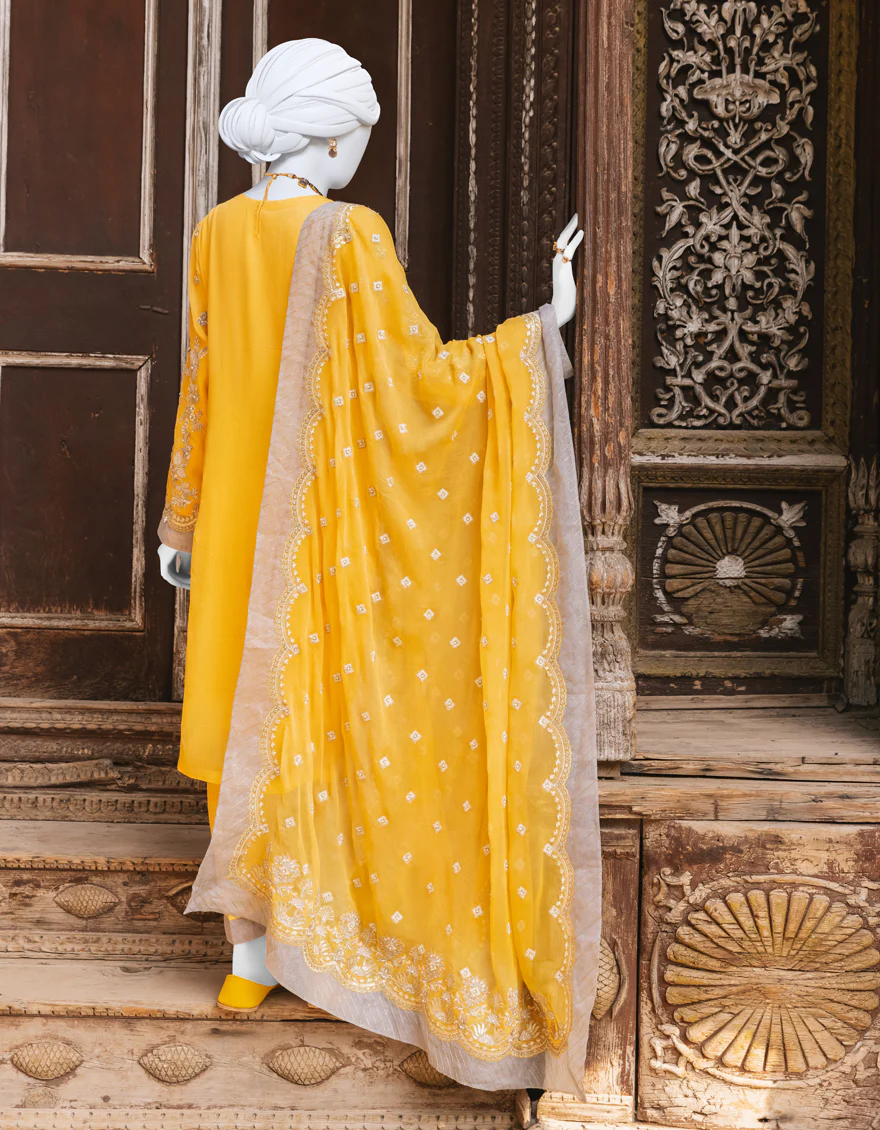 YELLOW CHIFFON 3PC STITCHED | JJPW-S-JPWF-US-23-082 FB/FF-002 - Image 2
