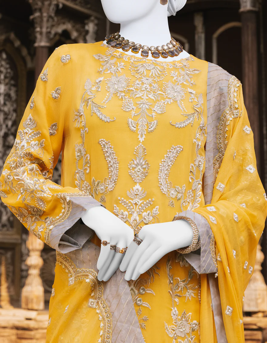 YELLOW CHIFFON 3PC STITCHED | JJPW-S-JPWF-US-23-082 FB/FF-002 - Image 3