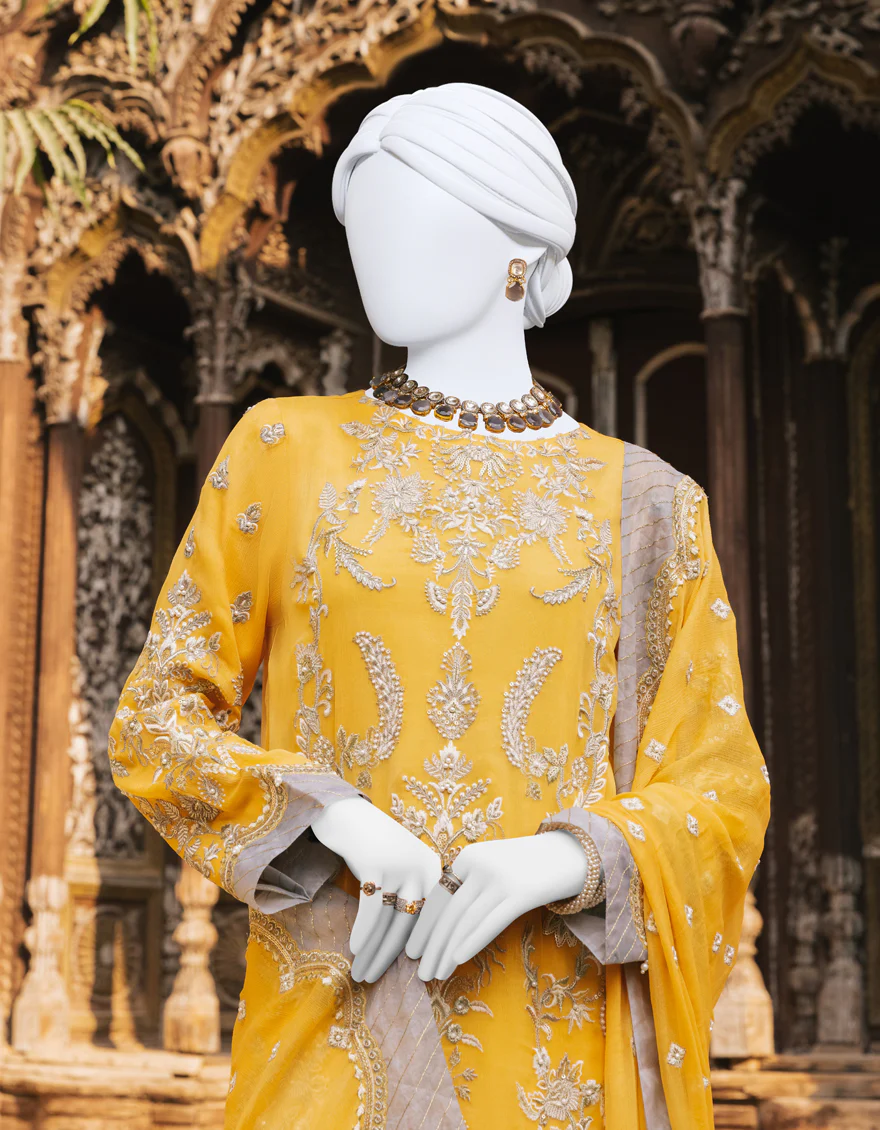 YELLOW CHIFFON 3PC STITCHED | JJPW-S-JPWF-US-23-082 FB/FF-002 - Image 4
