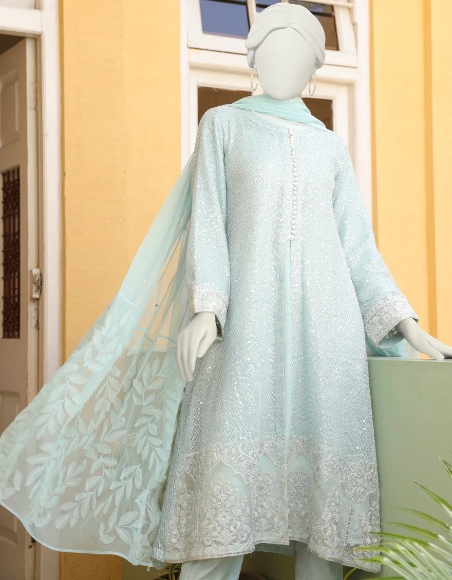 LIGHT BLUE ORGANZA 3PC STITCHED | JJPW-S-JPWF-US-23-097 FB/JA-915 - Image 3