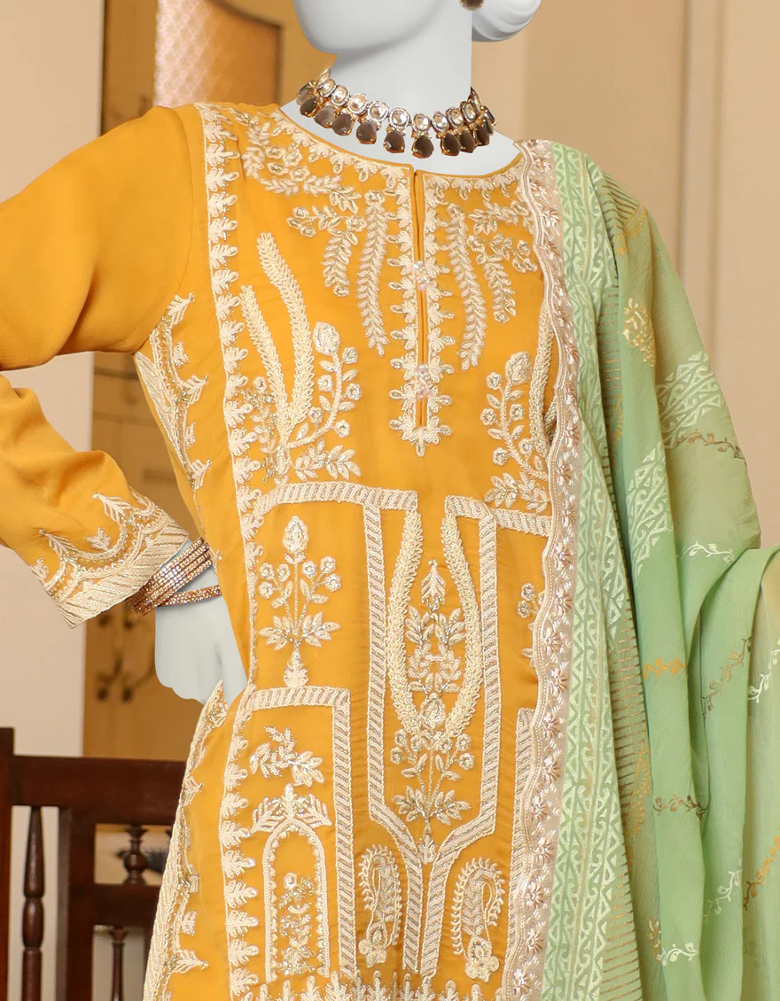 MUSTARD CHIFFON 3PC STITCHED | JJPW-S-JPWF-US-23-099 FB/FF-002 - Image 3