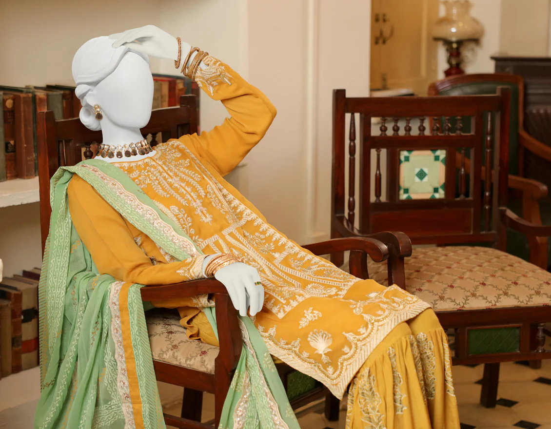 MUSTARD CHIFFON 3PC STITCHED | JJPW-S-JPWF-US-23-099 FB/FF-002 - Image 4