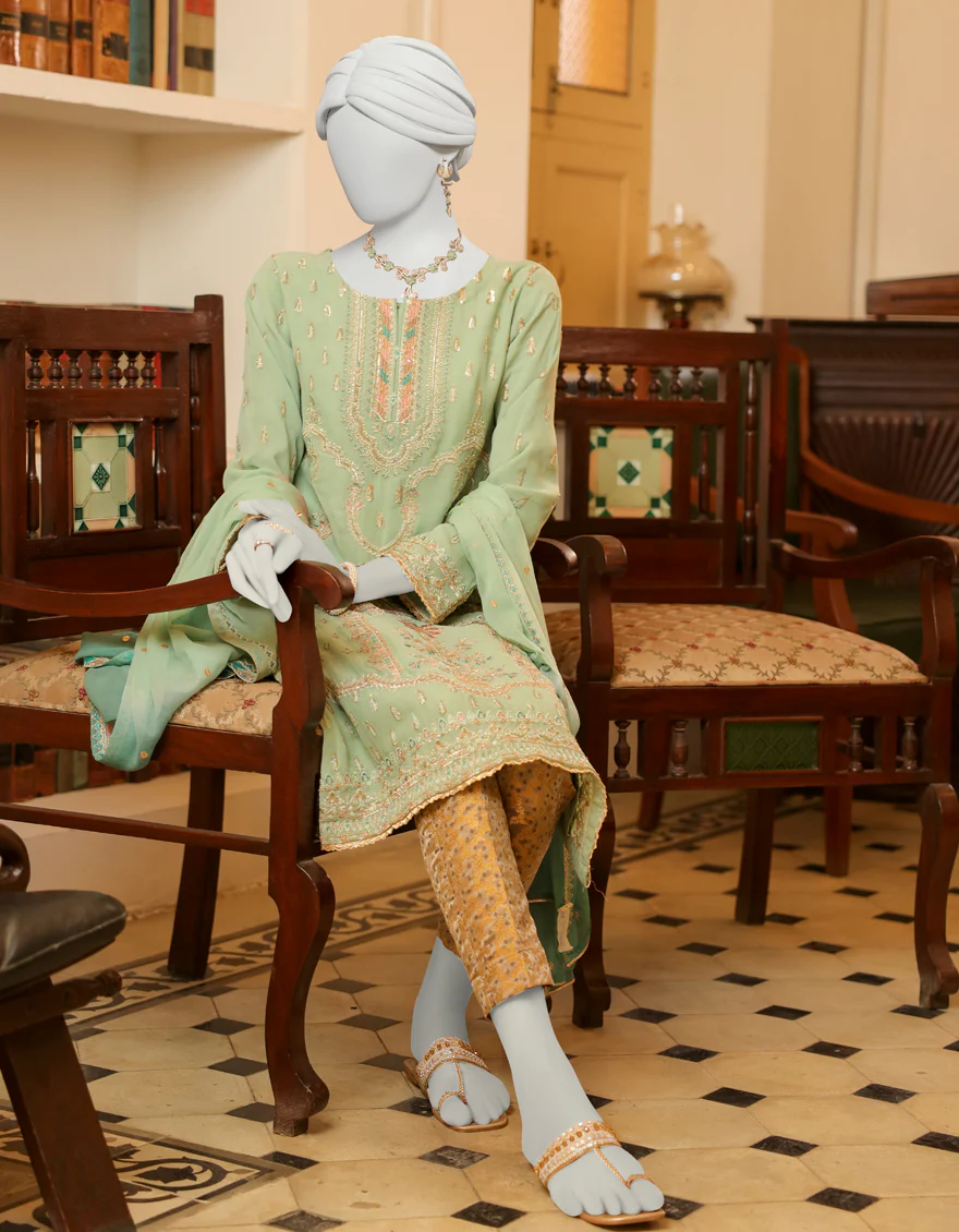 MINT GREEN CHIFFON 3PC STITCHED | JJPW-S-JPWF-US-23-100 FB/FF-002 - Image 2