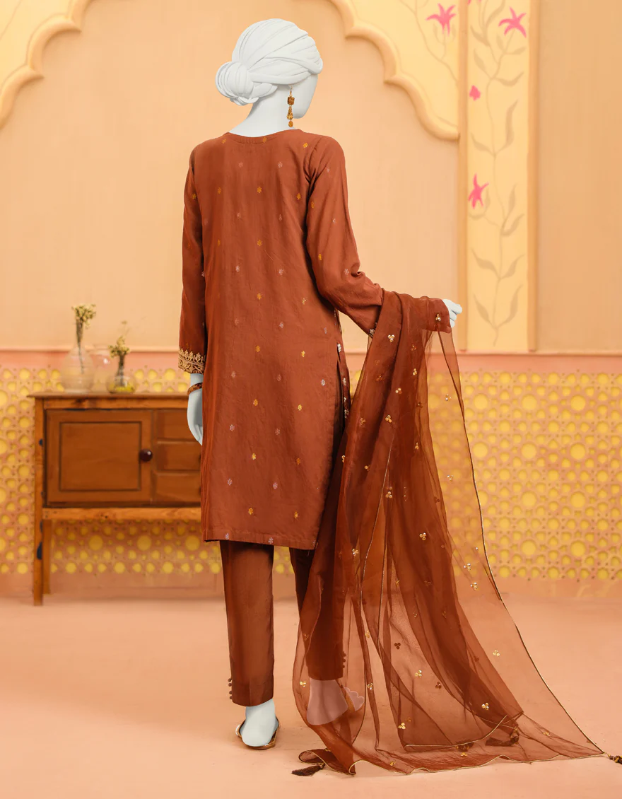 BROWN JACQUARD 3PC STITCHED | JJPW-S-JPWF-US-23-115 FB/MF-419B - Image 2
