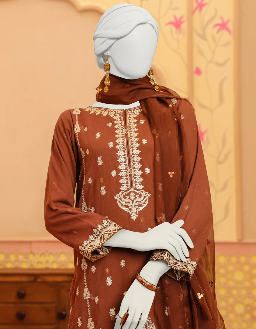 BROWN JACQUARD 3PC STITCHED | JJPW-S-JPWF-US-23-115 FB/MF-419B - Image 3