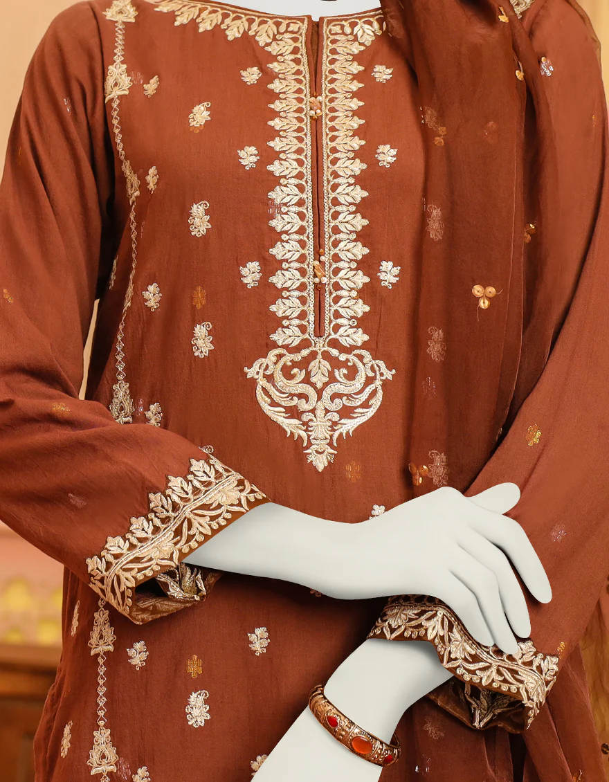 BROWN JACQUARD 3PC STITCHED | JJPW-S-JPWF-US-23-115 FB/MF-419B - Image 4