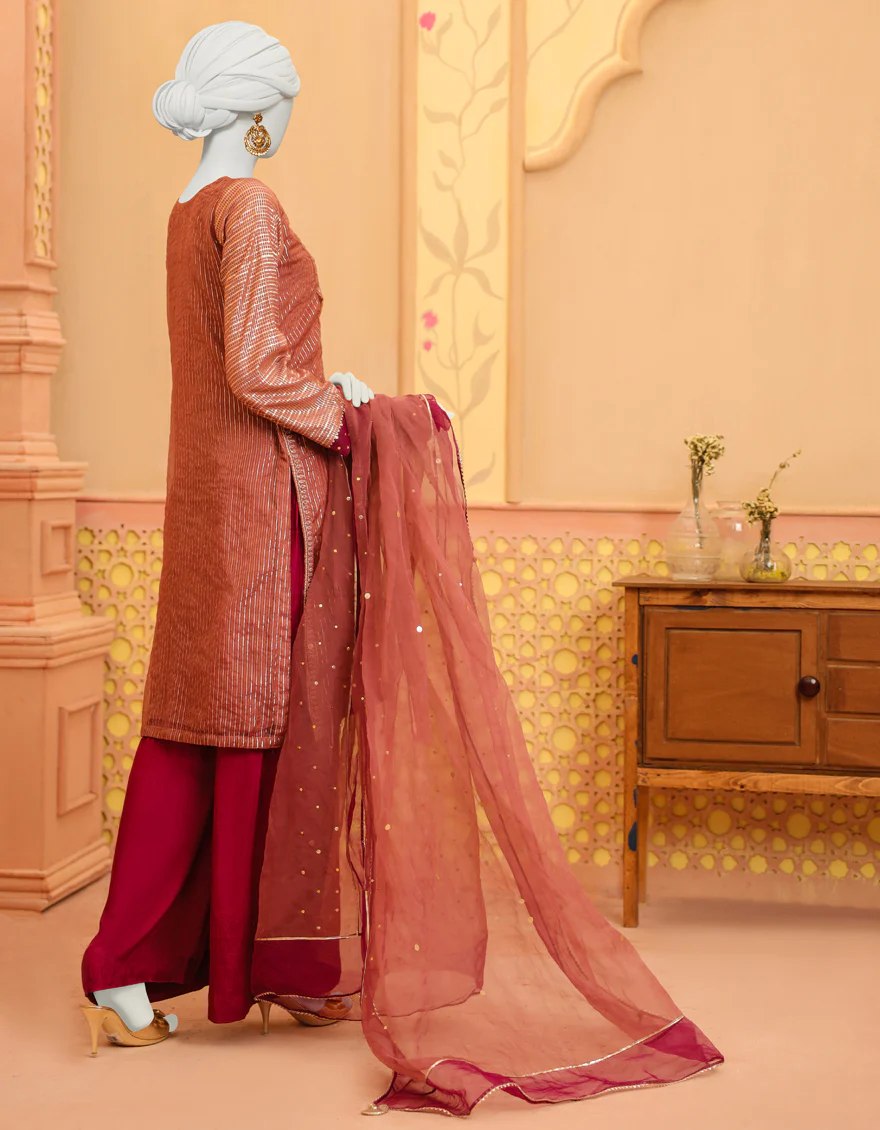 TEA PINK ZARI 3PC STITCHED | JJPW-S-JPWF-US-23-117 FB/FF-427 - Image 2