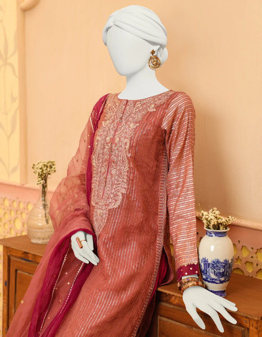 TEA PINK ZARI 3PC STITCHED | JJPW-S-JPWF-US-23-117 FB/FF-427 - Image 3