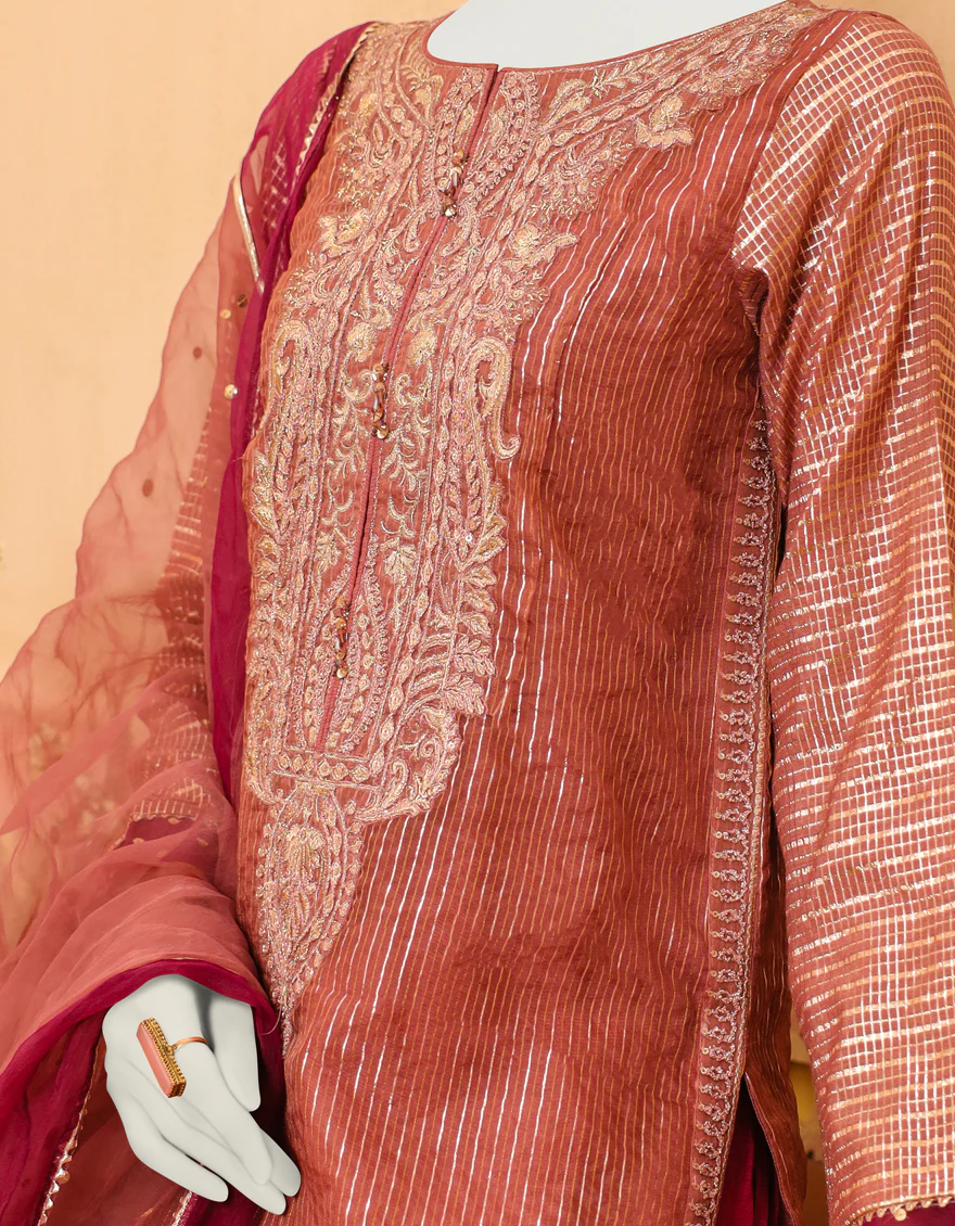 TEA PINK ZARI 3PC STITCHED | JJPW-S-JPWF-US-23-117 FB/FF-427 - Image 4