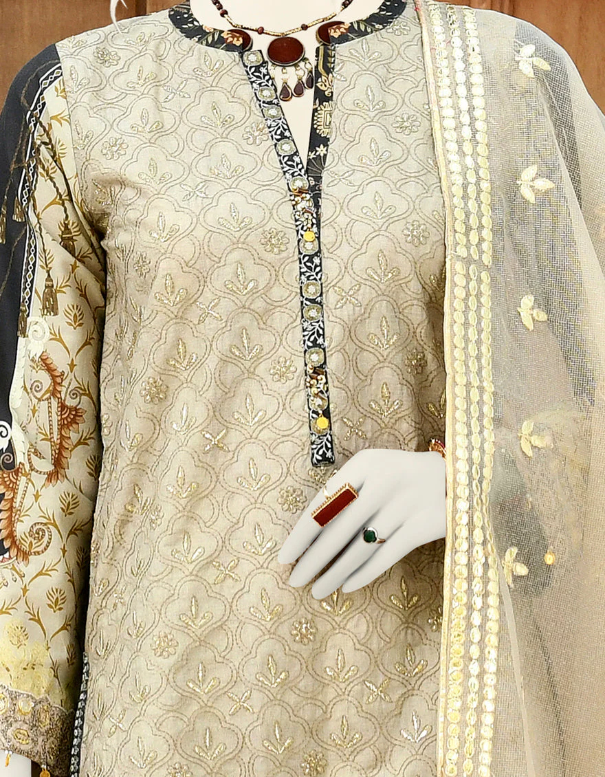 BEIGE CAMBRIC 3PC STITCHED | JJPW-S-JPWS-US-22-305 FB/BAADIA - Image 2