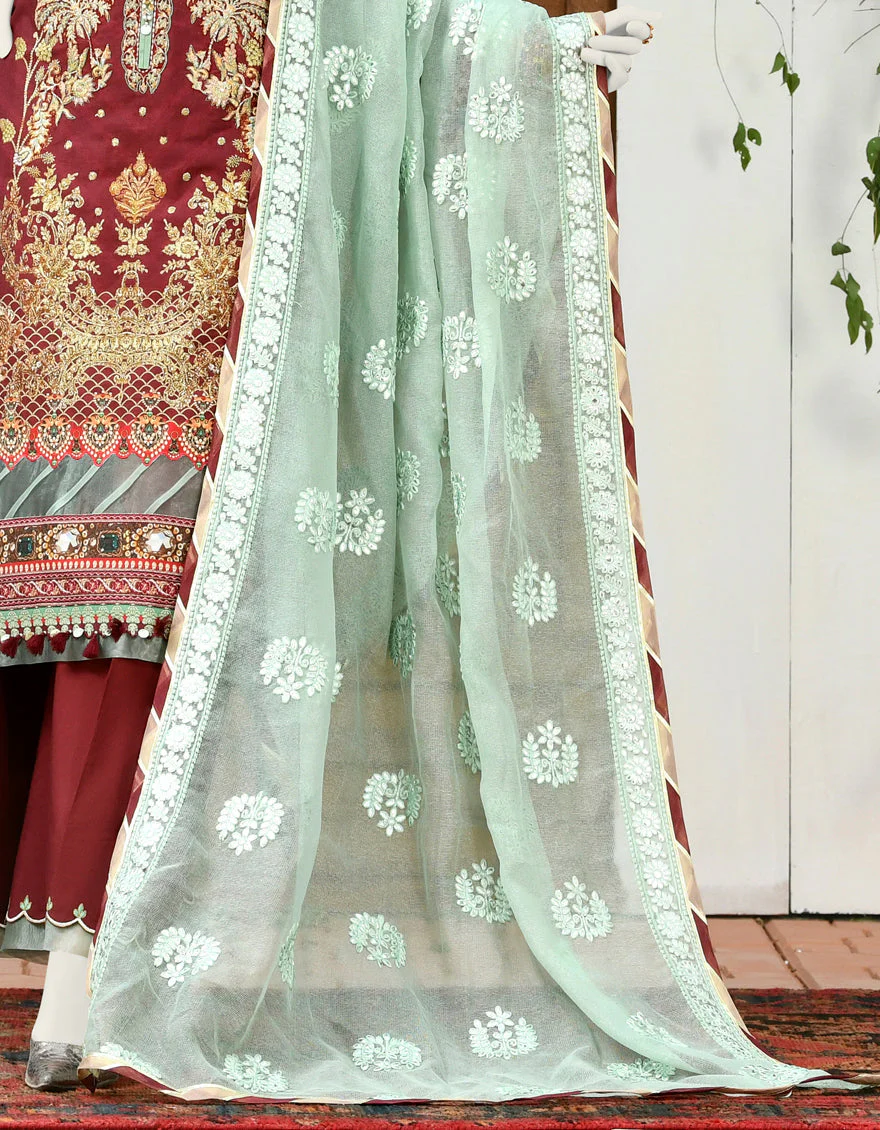 MAROON CAMBRIC 3PC STITCHED | JJPW-S-JPWS-US-22-308 FB/PEAR GREEN - Image 4