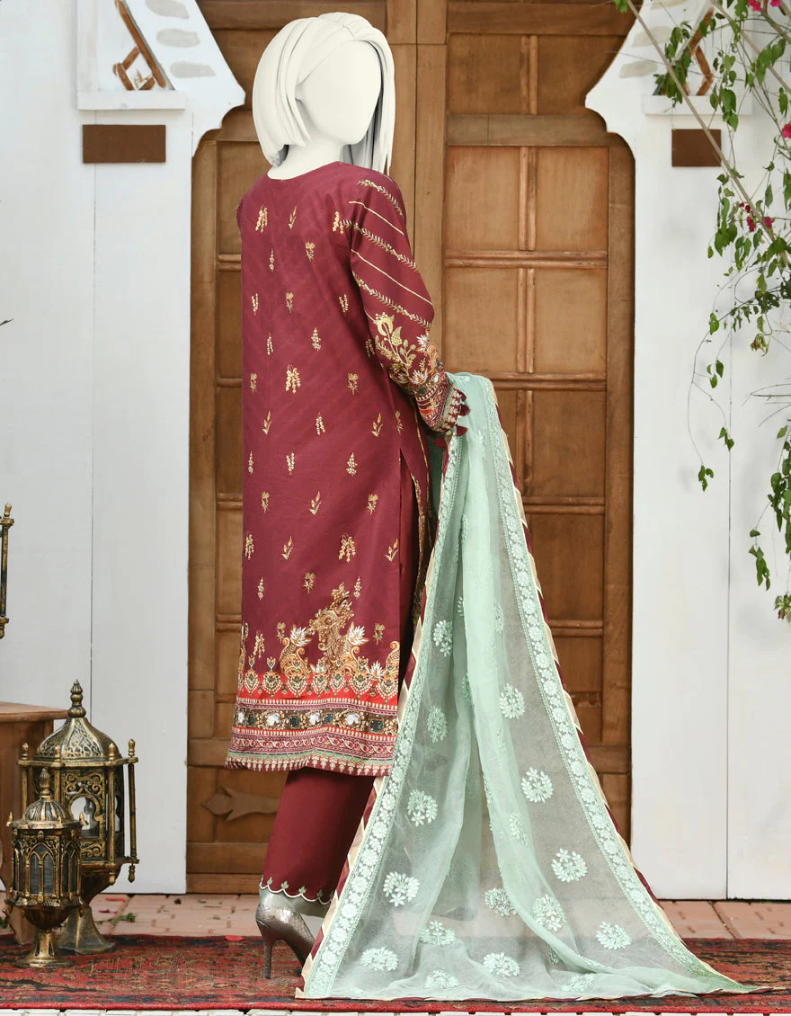 MAROON CAMBRIC 3PC STITCHED | JJPW-S-JPWS-US-22-308 FB/PEAR GREEN - Image 5