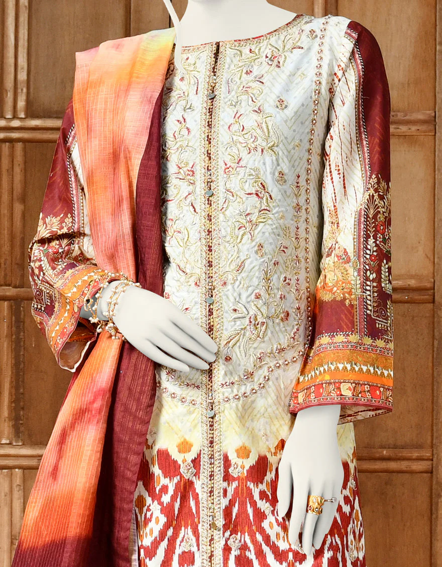 OFF WHITE COTTON 3PC STITCHED | JJPW-S-JPWS-US-22-311 FB/COLOR WAVES - Image 2
