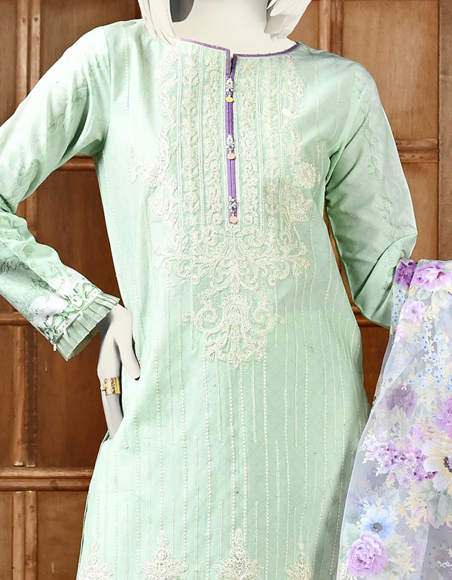 GREEN CAMBRIC 3PC STITCHED | JJPW-S-JPWS-US-22-313 FB/FF-399 - Image 2