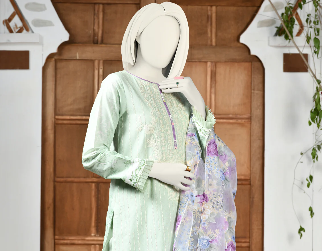 GREEN CAMBRIC 3PC STITCHED | JJPW-S-JPWS-US-22-313 FB/FF-399 - Image 3