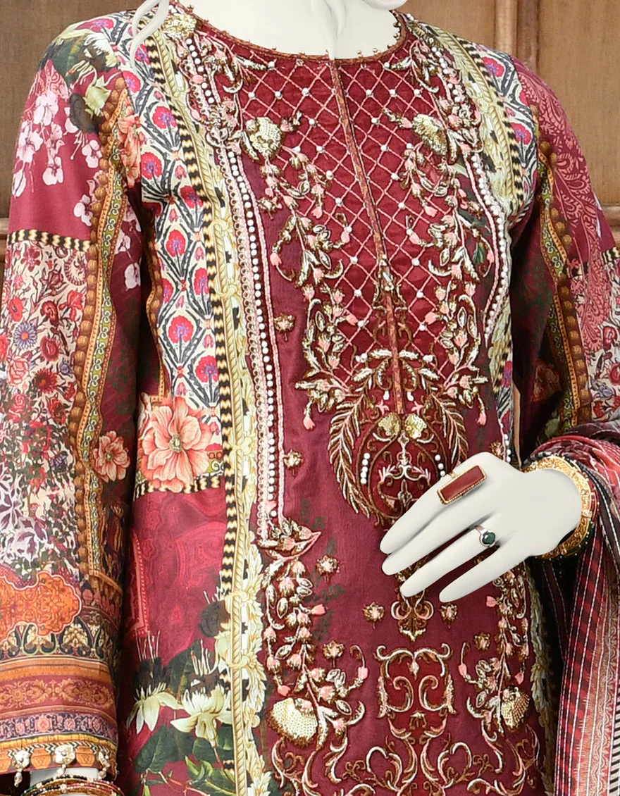 MULTICOLOR CAMBRIC 3PC STITCHED | JJPW-S-JPWS-US-22-317 FB/ANTIQUE - Image 2