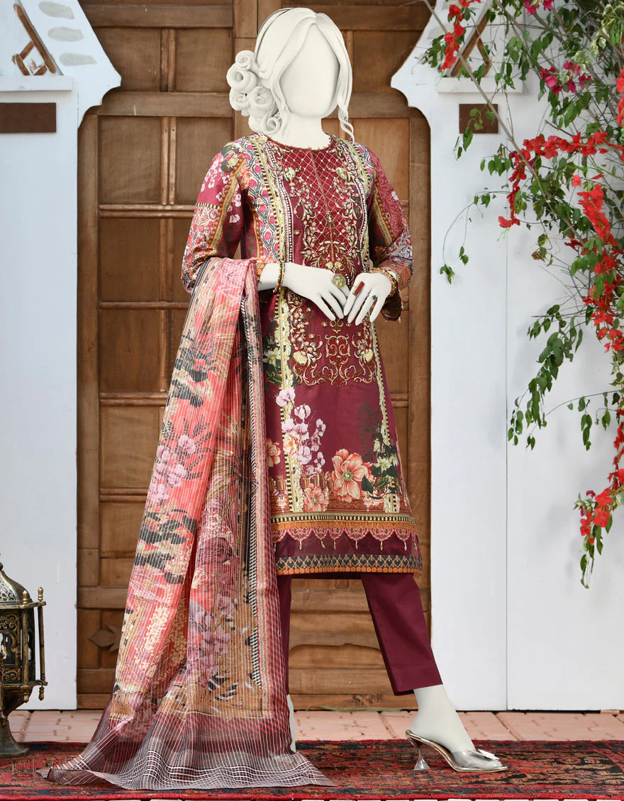MULTICOLOR CAMBRIC 3PC STITCHED | JJPW-S-JPWS-US-22-317 FB/ANTIQUE - Image 3