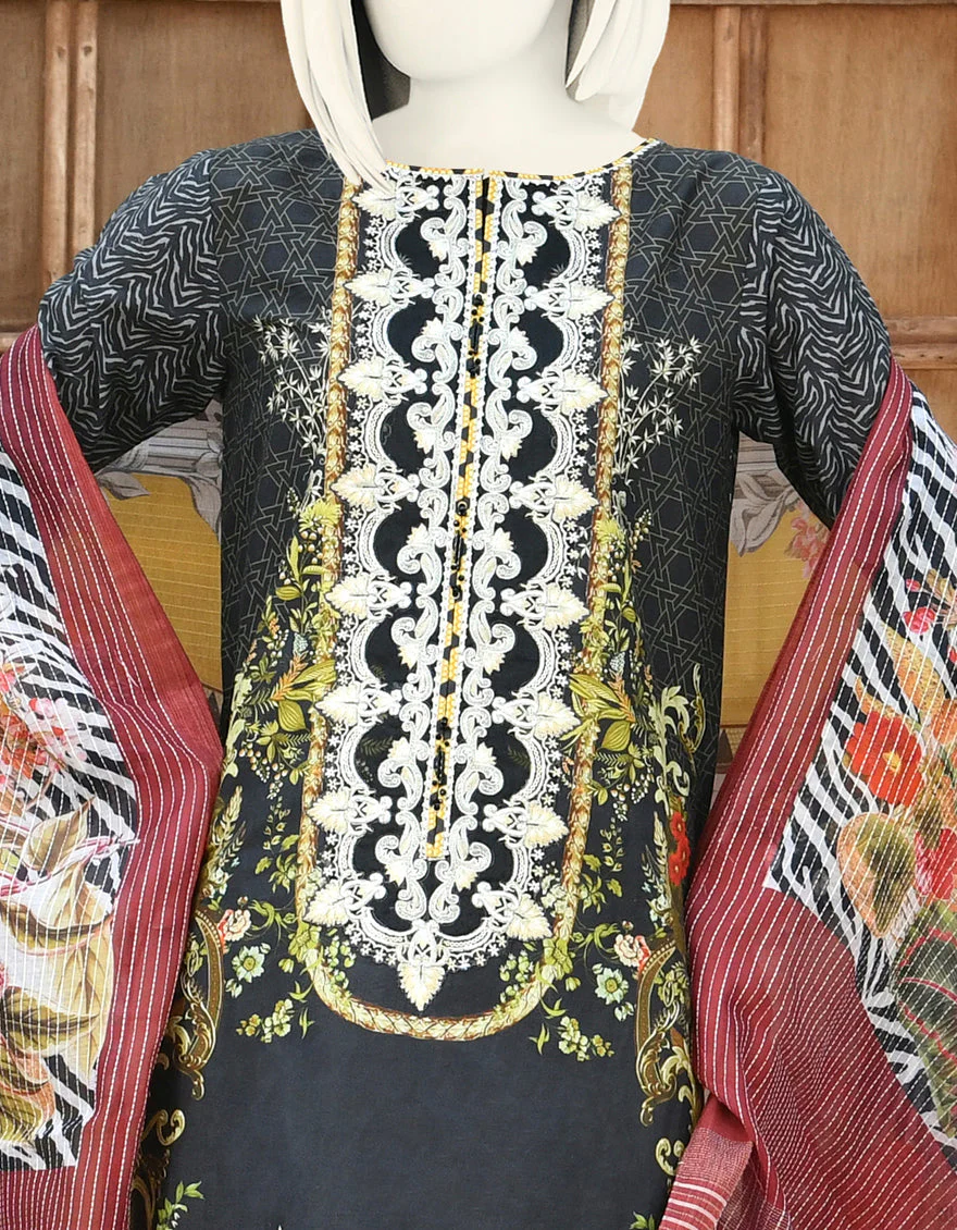 BLACK CAMBRIC 3PC STITCHED | JJPW-S-JPWS-US-22-321 FB/FLORAL DEN - Image 2