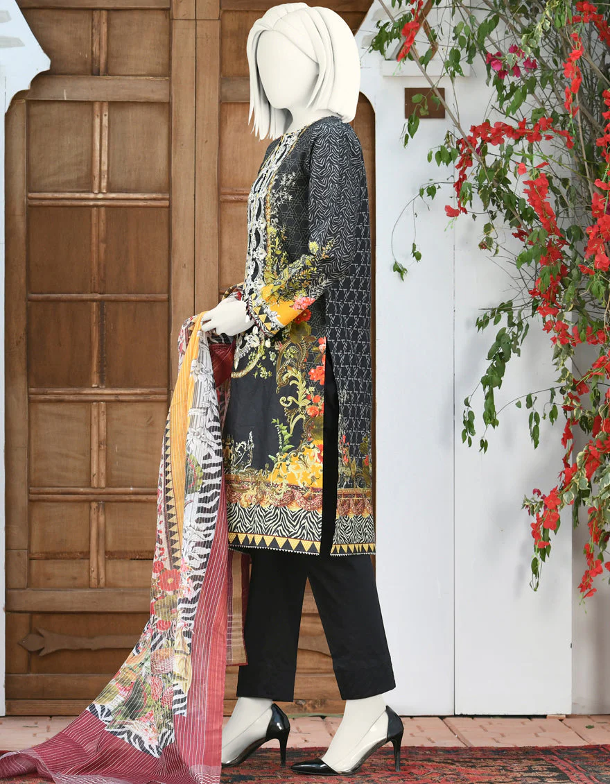 BLACK CAMBRIC 3PC STITCHED | JJPW-S-JPWS-US-22-321 FB/FLORAL DEN - Image 3