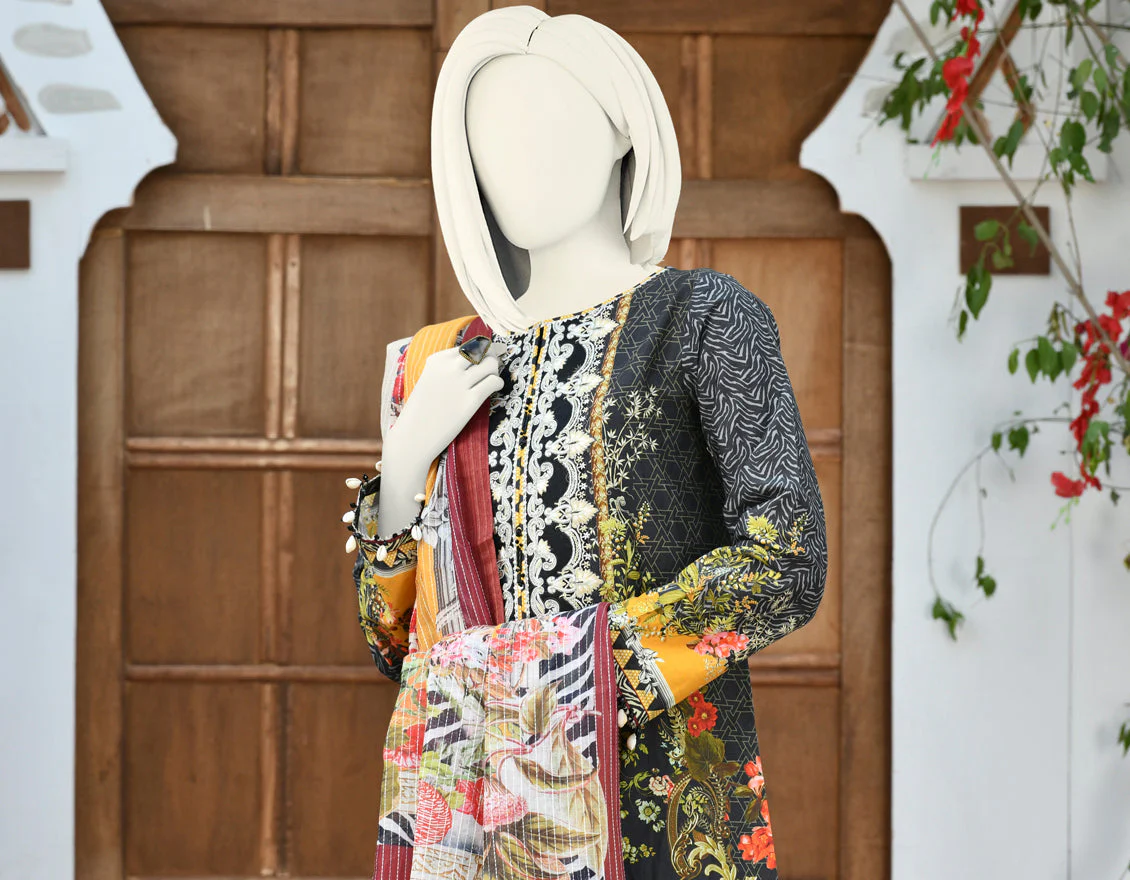 BLACK CAMBRIC 3PC STITCHED | JJPW-S-JPWS-US-22-321 FB/FLORAL DEN - Image 4