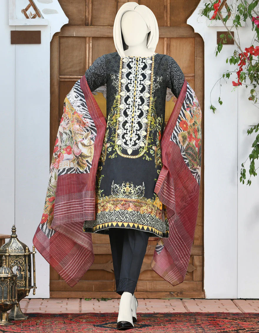 BLACK CAMBRIC 3PC STITCHED | JJPW-S-JPWS-US-22-321 FB/FLORAL DEN - Image 5