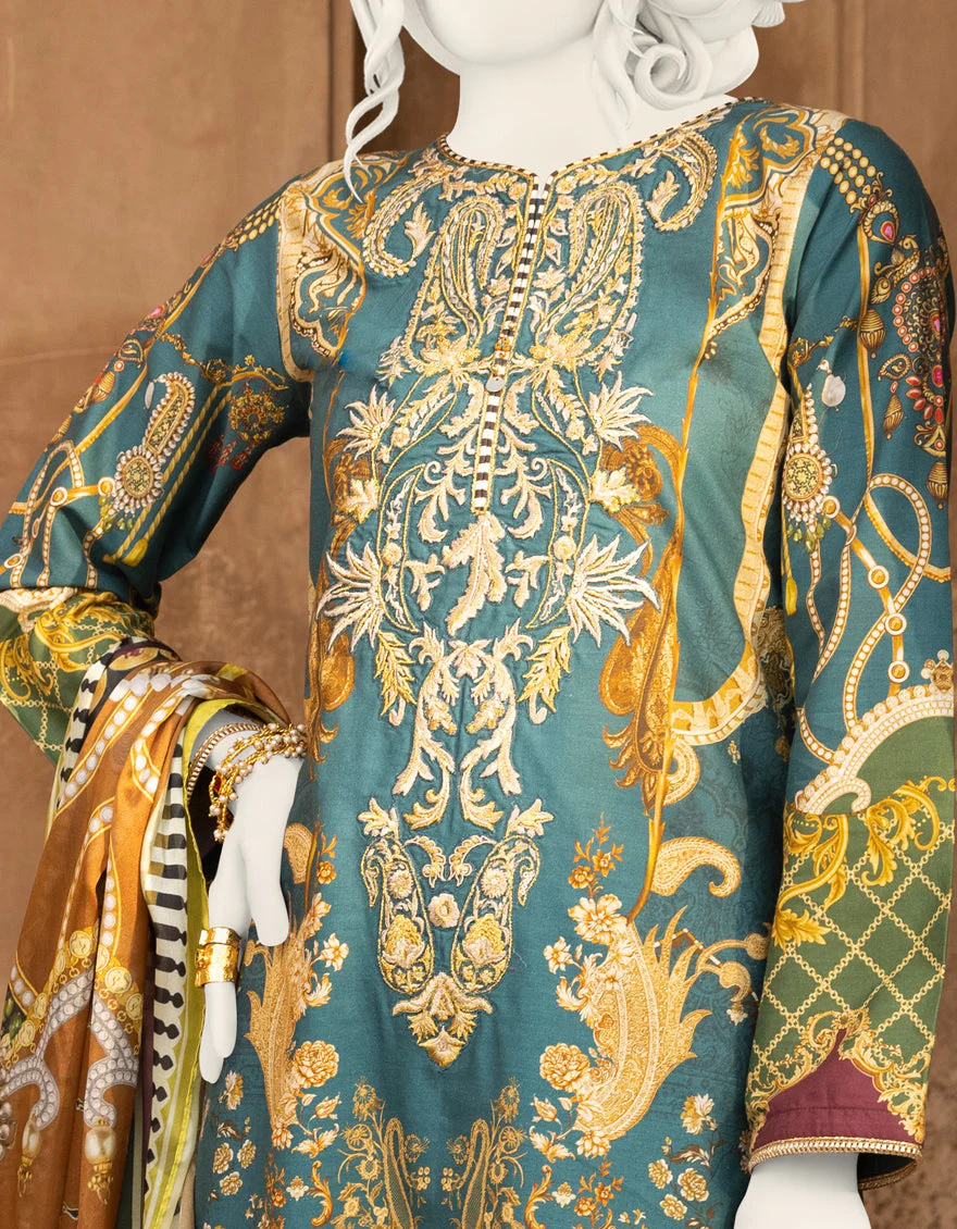 TEAL CAMBRIC 3PC STITCHED | JJPW-S-JPWS-US-22-332 FB/ORNAMENTS - Image 2