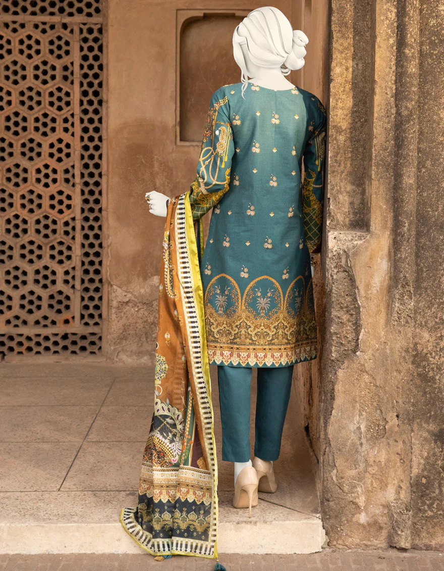 TEAL CAMBRIC 3PC STITCHED | JJPW-S-JPWS-US-22-332 FB/ORNAMENTS - Image 3
