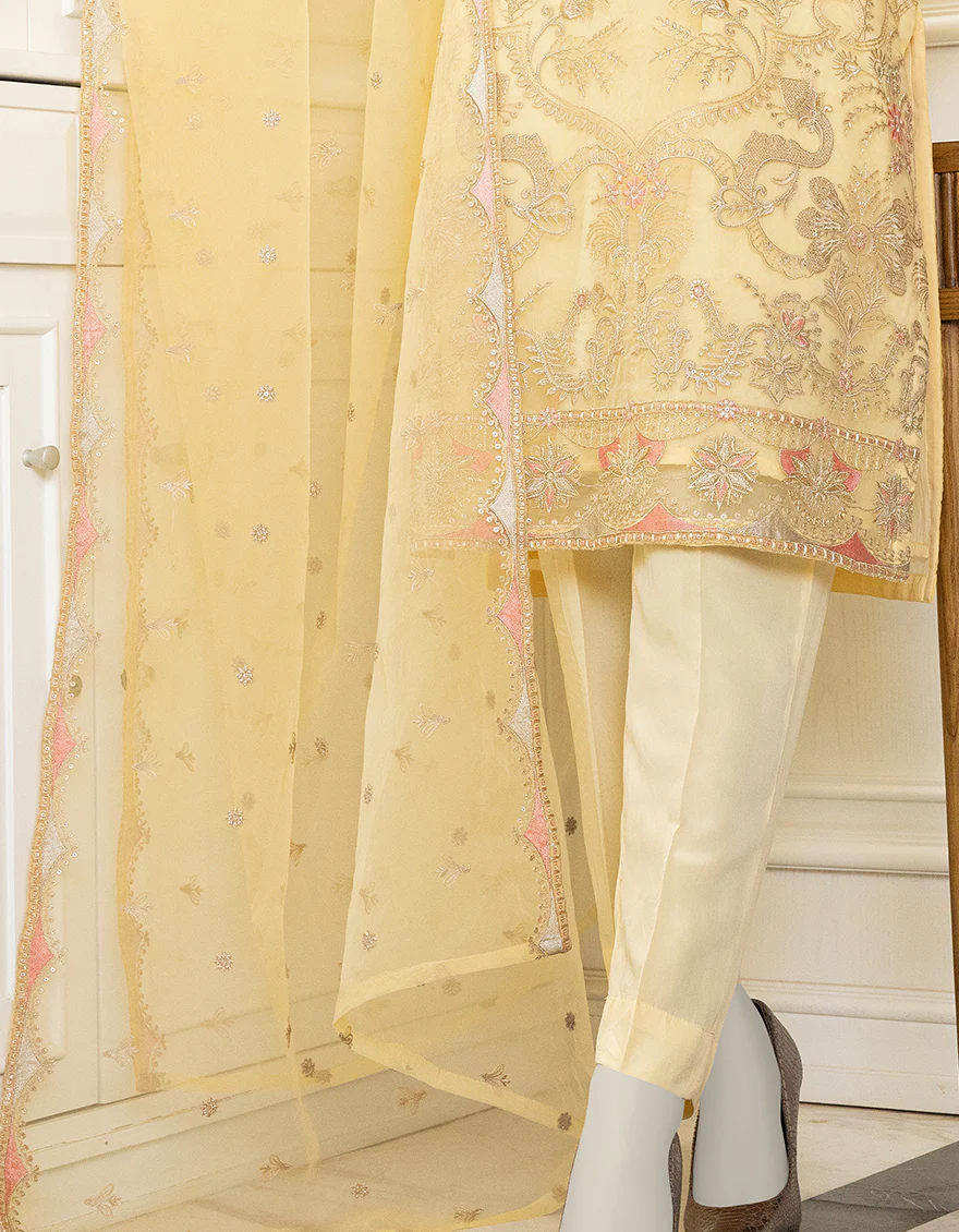LEMON ORGANZA 3PC STITCHED | JJPW-S-JPWS-US-22-342 FB/AJ-008 - Image 3