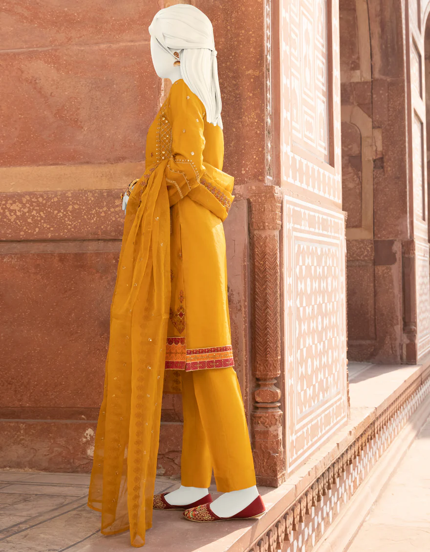 MUSTARD ORGANZA 3PC STITCHED | JJPW-S-JPWS-US-22-343 FB/AJ-009 - Image 3