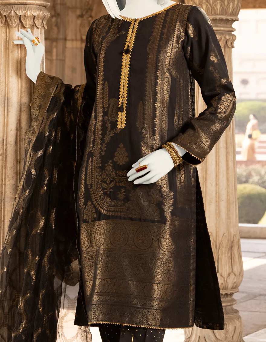 BLACK JACQUARD 3PC STITCHED | JJPW-S-JPWS-US-22-348 FB/SAFFRON DUST - Image 2