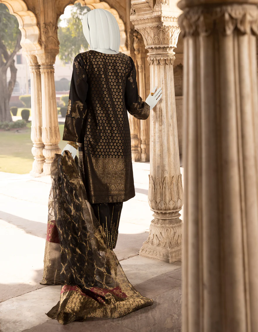 BLACK JACQUARD 3PC STITCHED | JJPW-S-JPWS-US-22-348 FB/SAFFRON DUST - Image 3
