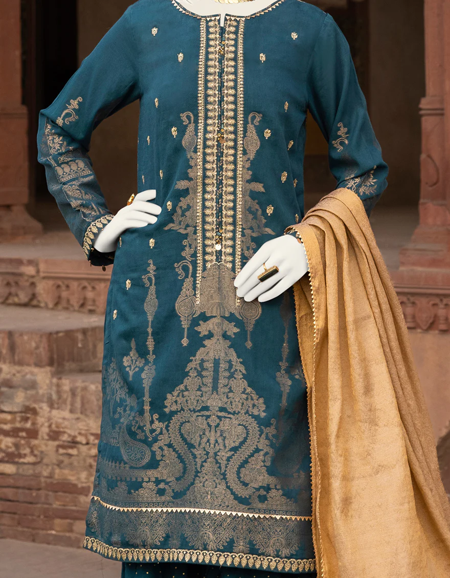 TEAL GREEN JACQUARD 3PC STITCHED | JJPW-S-JPWS-US-22-350 FB/JA-715 - Image 2