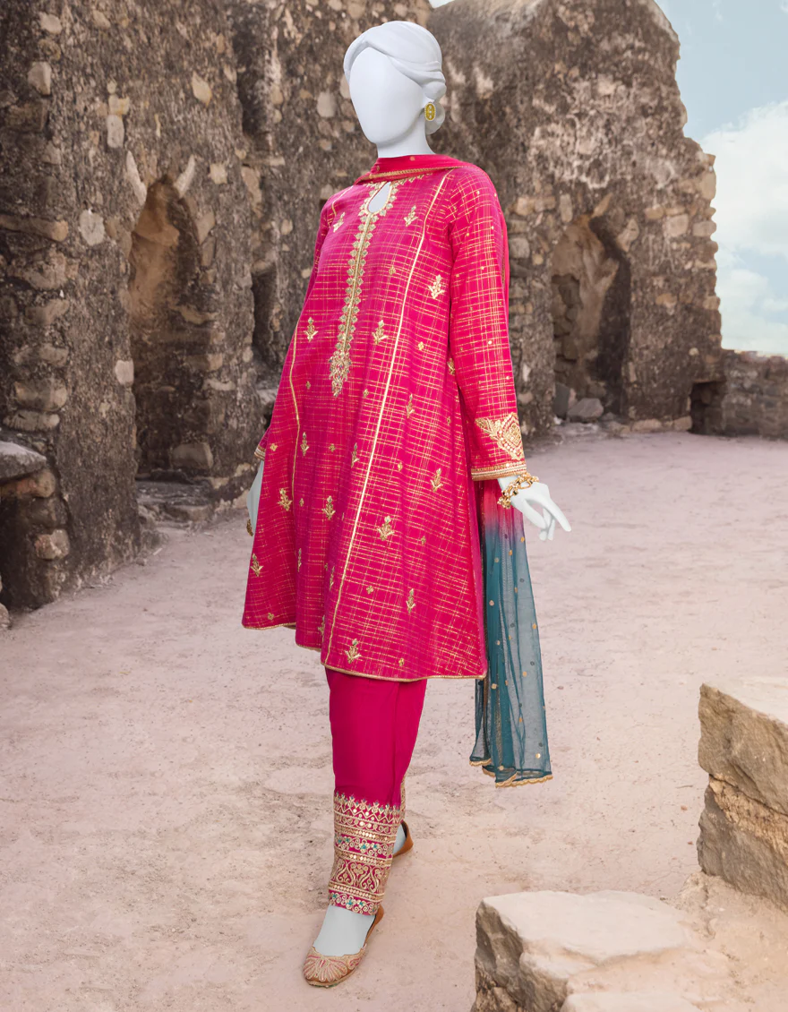PINK RAW SILK 3PC STITCHED | JJPW-S-JPWS-US-23-504 FB/JQ-869