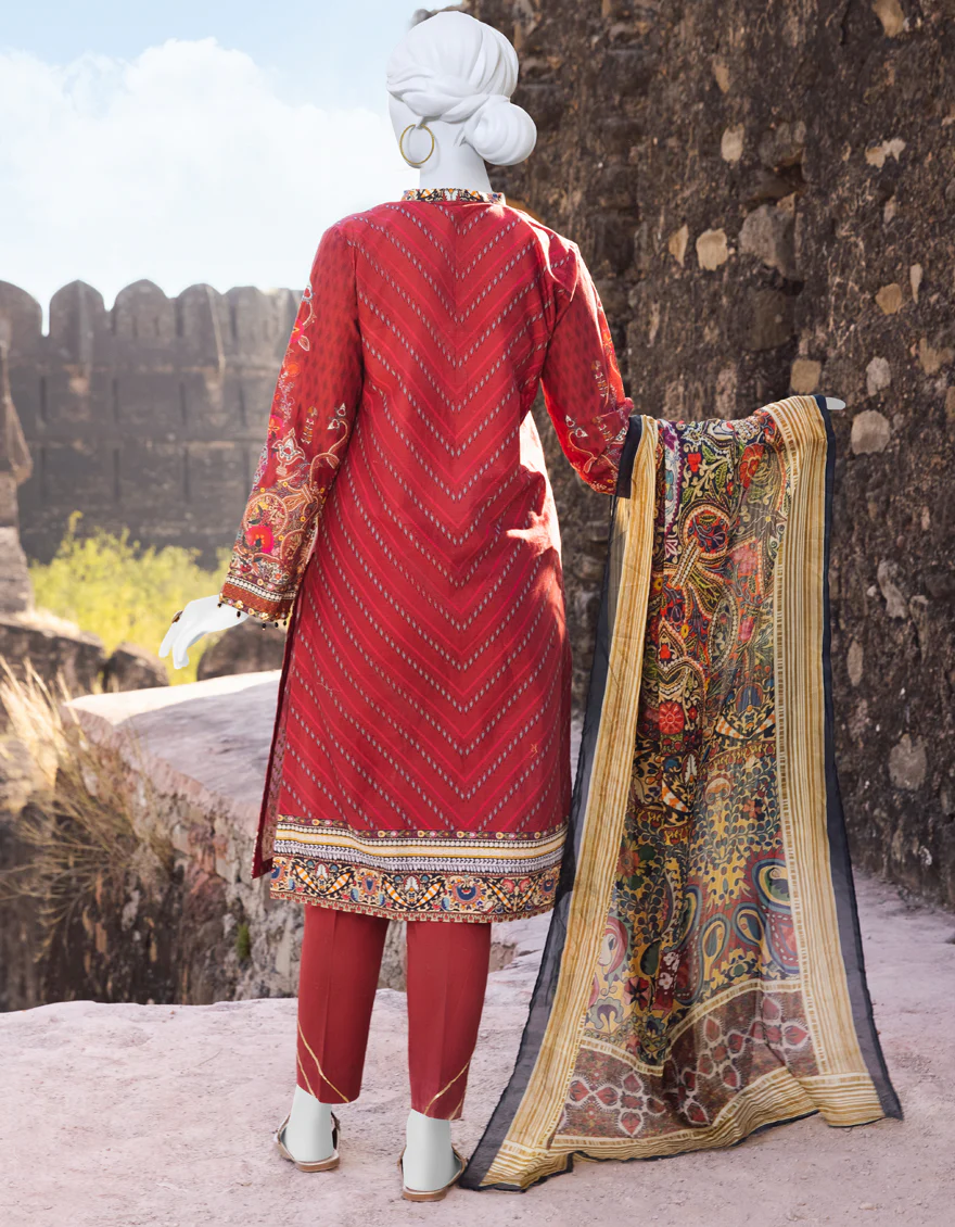 RED CAMBRIC 3PC STITCHED | JJPW-S-JPWS-US-23-508 FB/GULABI - Image 2