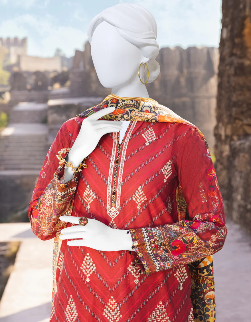 RED CAMBRIC 3PC STITCHED | JJPW-S-JPWS-US-23-508 FB/GULABI - Image 3