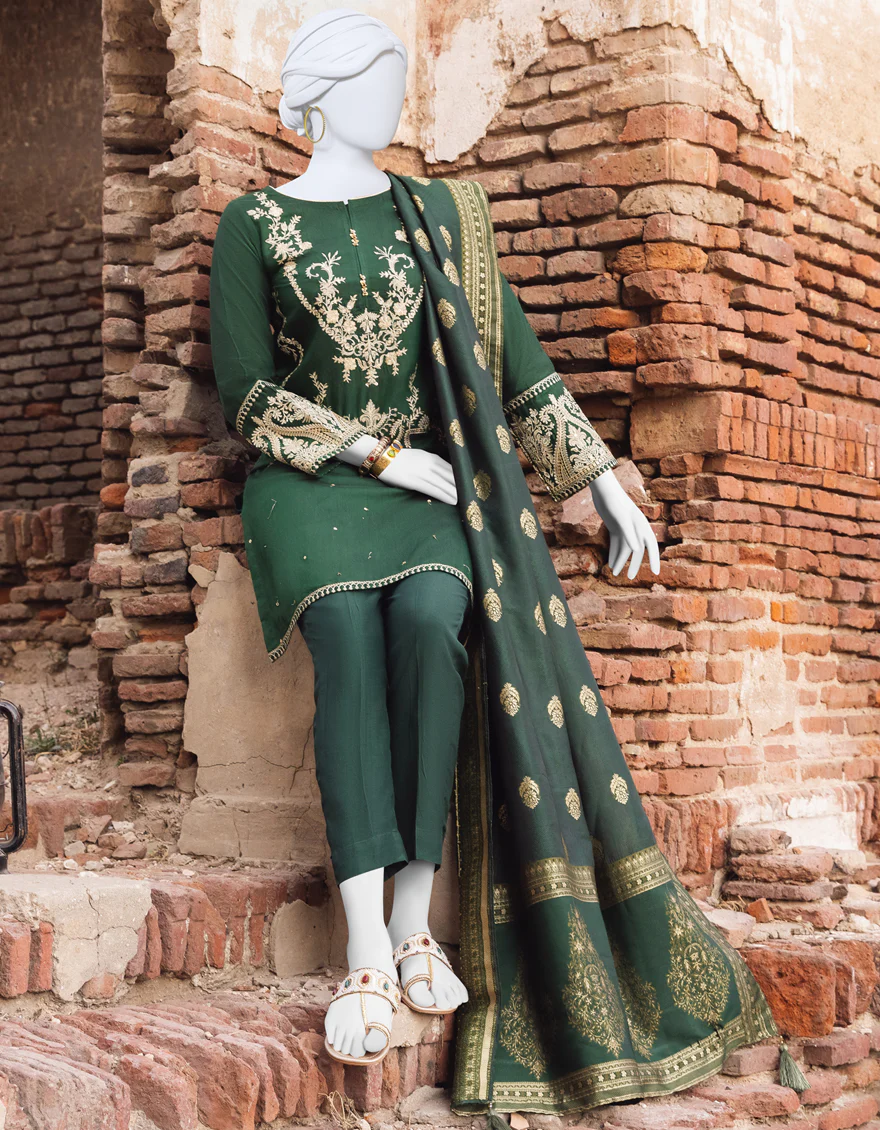 GREEN COTTON SILK 3PC STITCHED | JJPW-S-JPWS-US-23-513 FB/JRZ-053 - Image 3