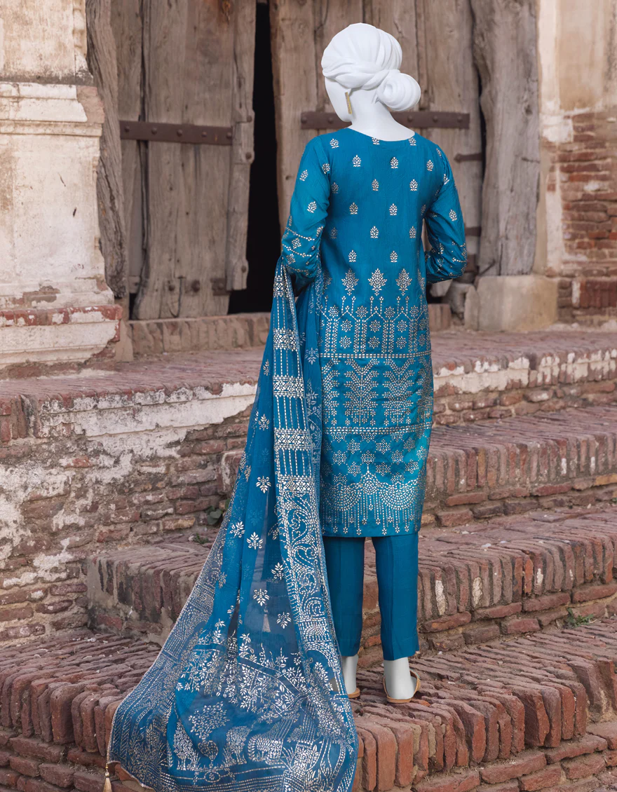TEAL BLUE RAW SILK 3PC STITCHED | JJPW-S-JPWS-US-23-539 FB/JQ-883 - Image 2