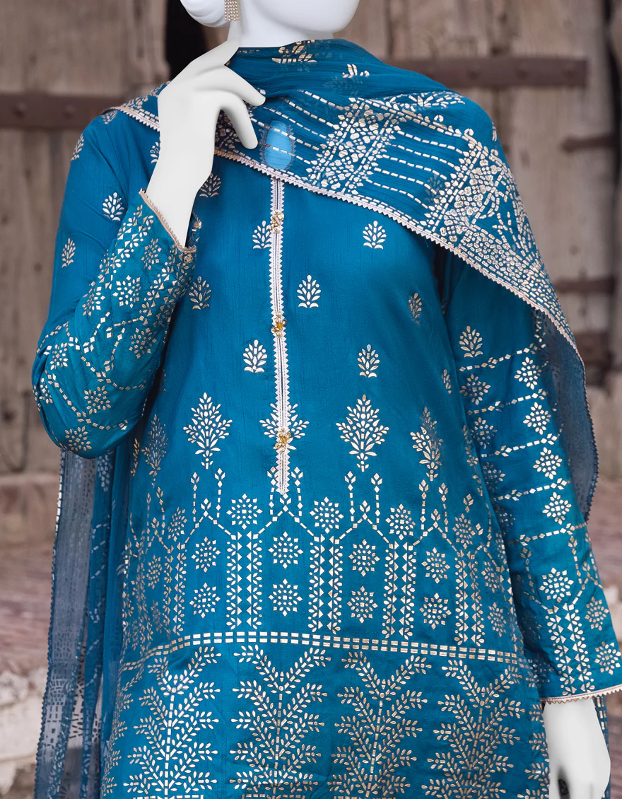 TEAL BLUE RAW SILK 3PC STITCHED | JJPW-S-JPWS-US-23-539 FB/JQ-883 - Image 3