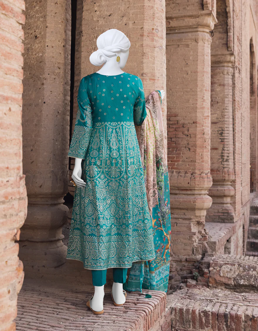 BOTTLE GREEN RAW SILK 3PC STITCHED | JJPW-S-JPWS-US-23-541 FB/JT-882 - Image 2