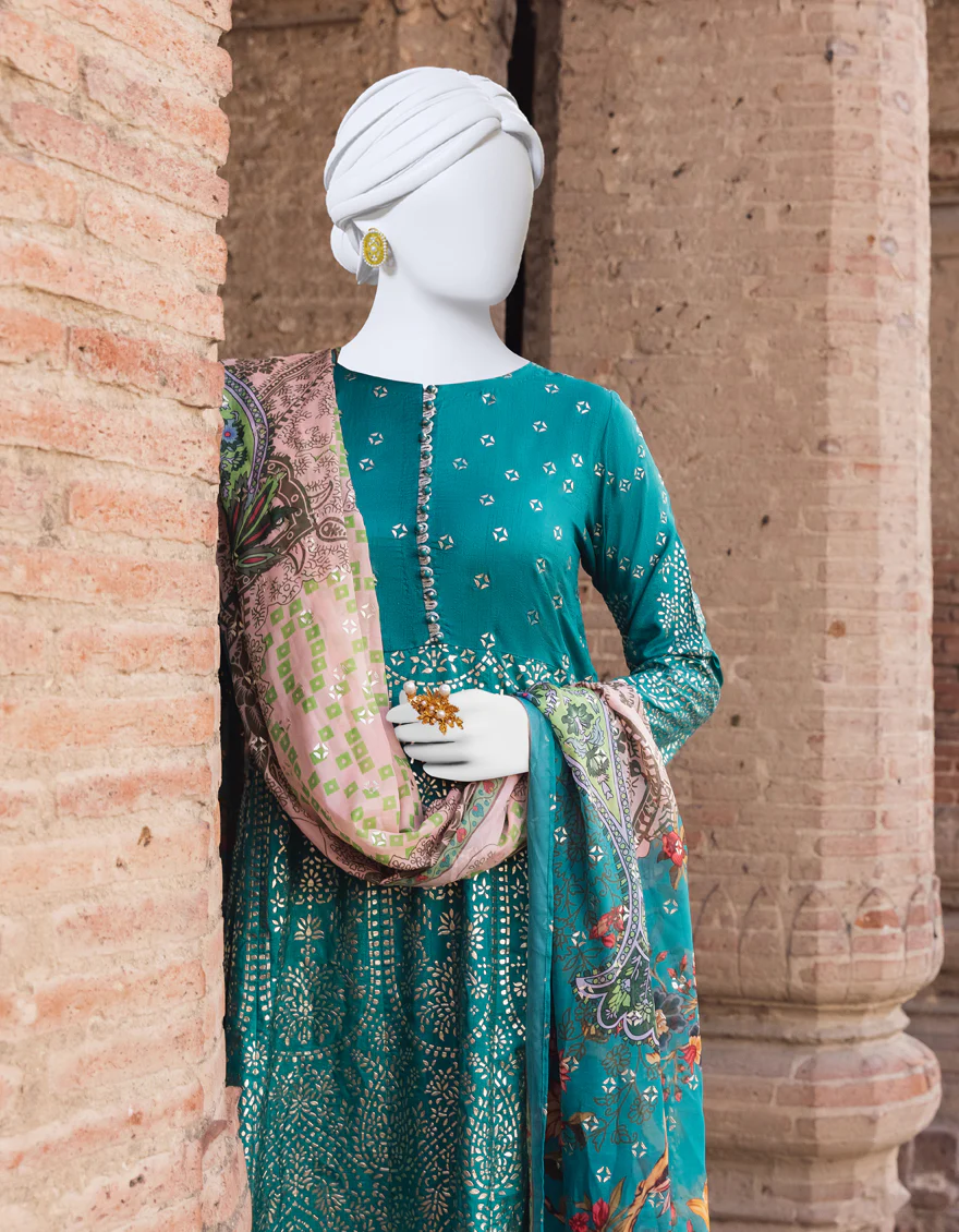 BOTTLE GREEN RAW SILK 3PC STITCHED | JJPW-S-JPWS-US-23-541 FB/JT-882 - Image 3