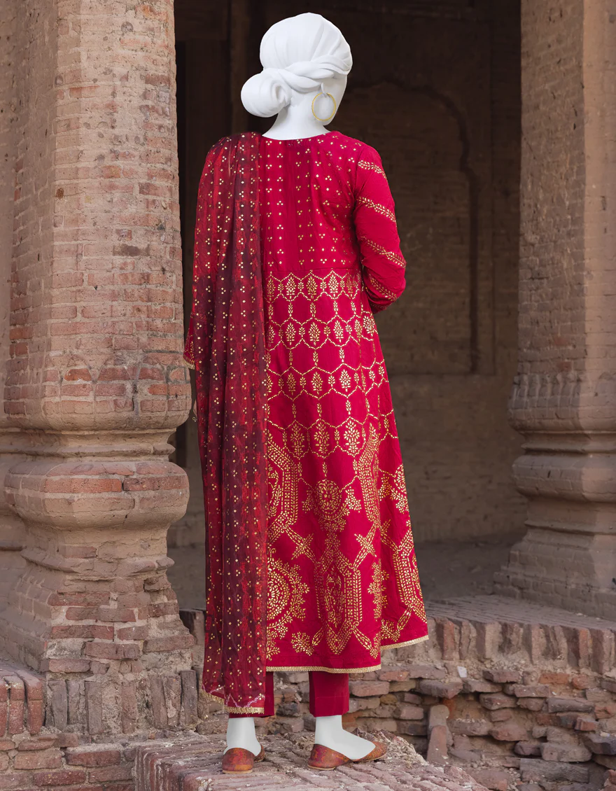 RED PRINTED 3PC STITCHED | JJPW-S-JPWS-US-23-542 FB/JA-864 - Image 2