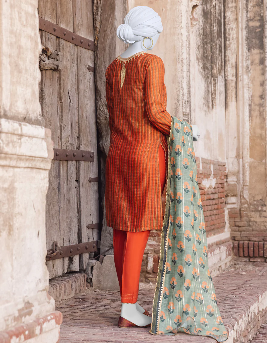 RUST ZARI 3PC STITCHED | JJPW-S-JPWS-US-23-557 FB/JZK-003 - Image 2