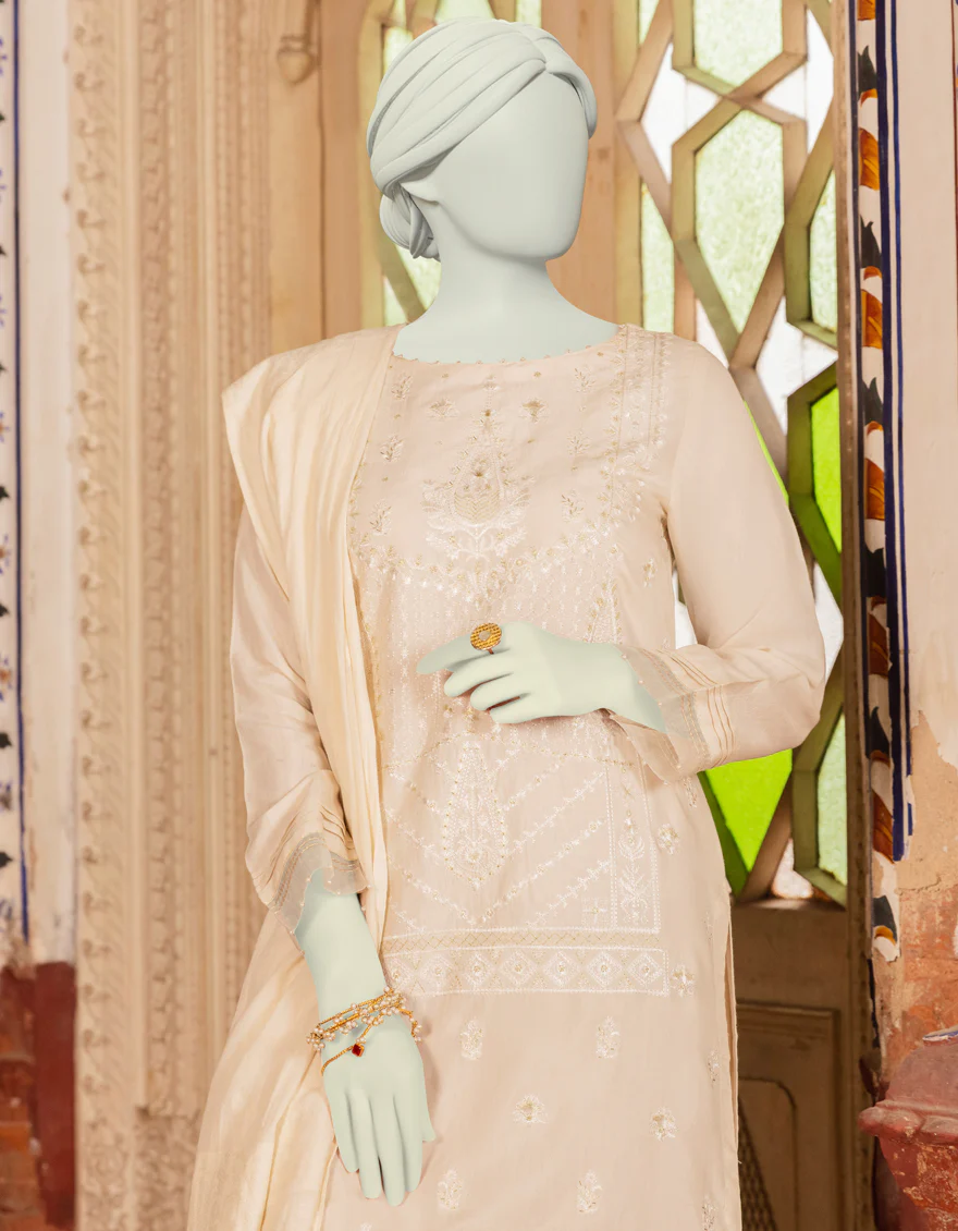 OFF WHITE RAW SILK 3PC STITCHED | JJPW-S-JPWS-US-23-561 FB/JR-009 - Image 3