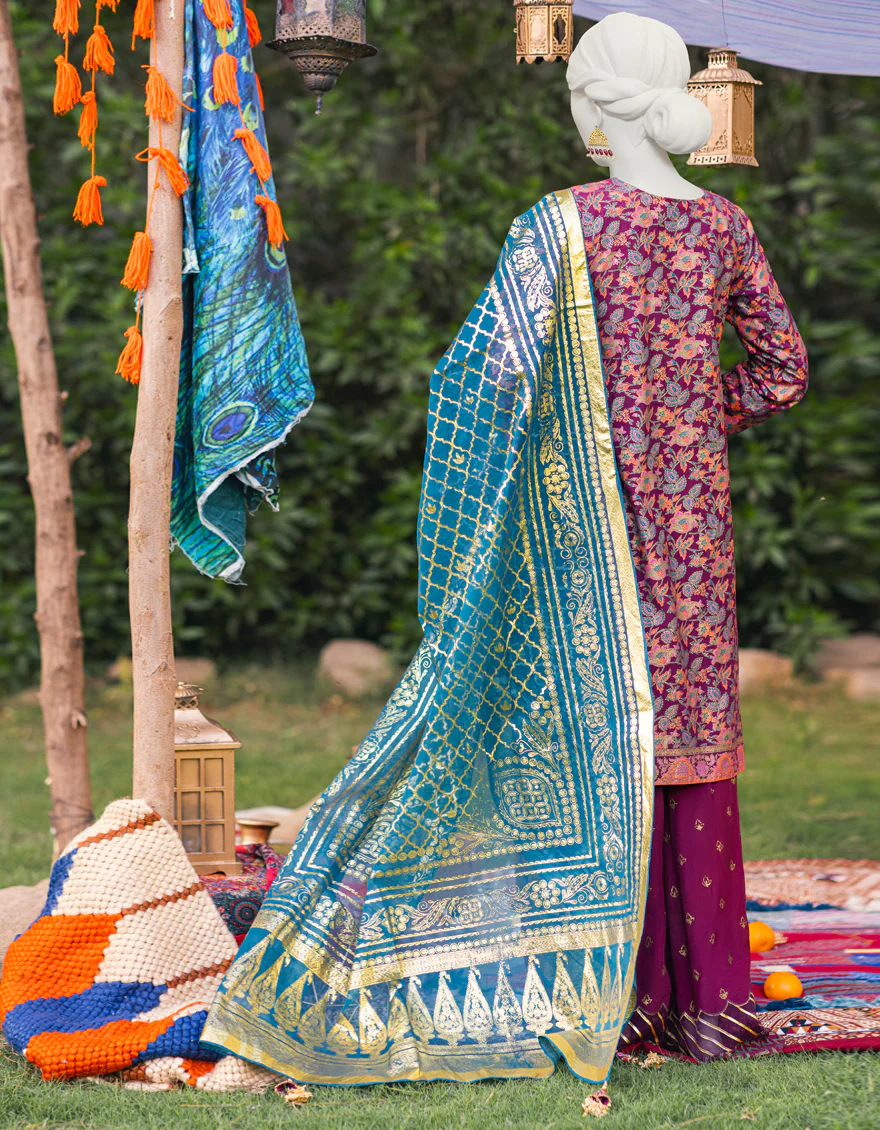 MAROON RAW SILK 3PC STITCHED | JJPW-S-JPWS-US-23-590 FB/FF-272 - Image 2