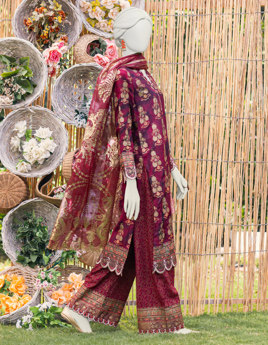 MAROON RAW SILK 3PC STITCHED | JJPW-S-JPWS-US-23-591 FB/FF-272 - Image 2