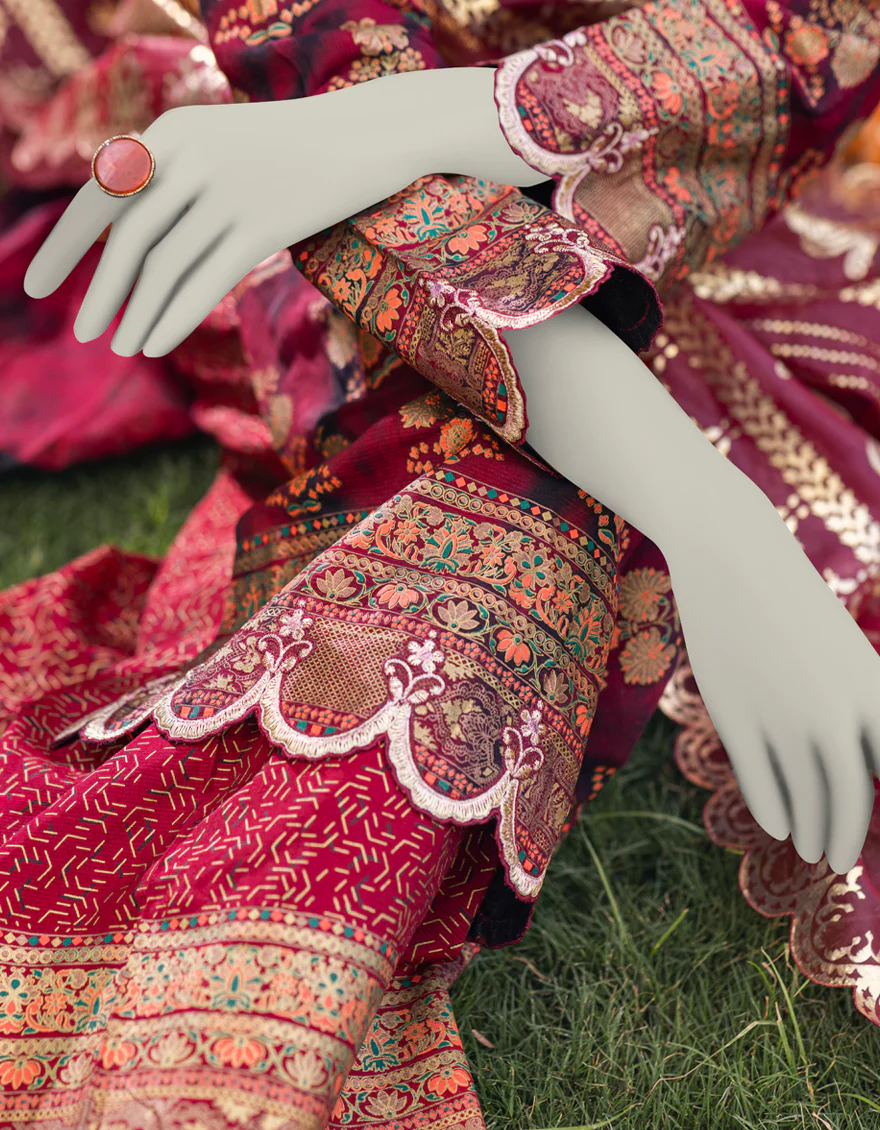MAROON RAW SILK 3PC STITCHED | JJPW-S-JPWS-US-23-591 FB/FF-272 - Image 5