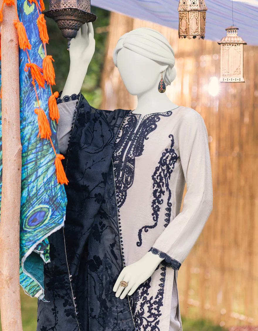 KHAKI ZARI 3PC STITCHED | JJPW-S-JPWS-US-23-593 FB/JQ-900 - Image 3